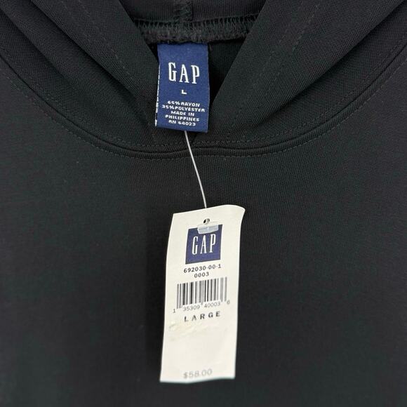 Vintage Gap Size Large Black Sleeveless Hooded Maxi Dress Stretch Side Slit - Picture 8 of 9